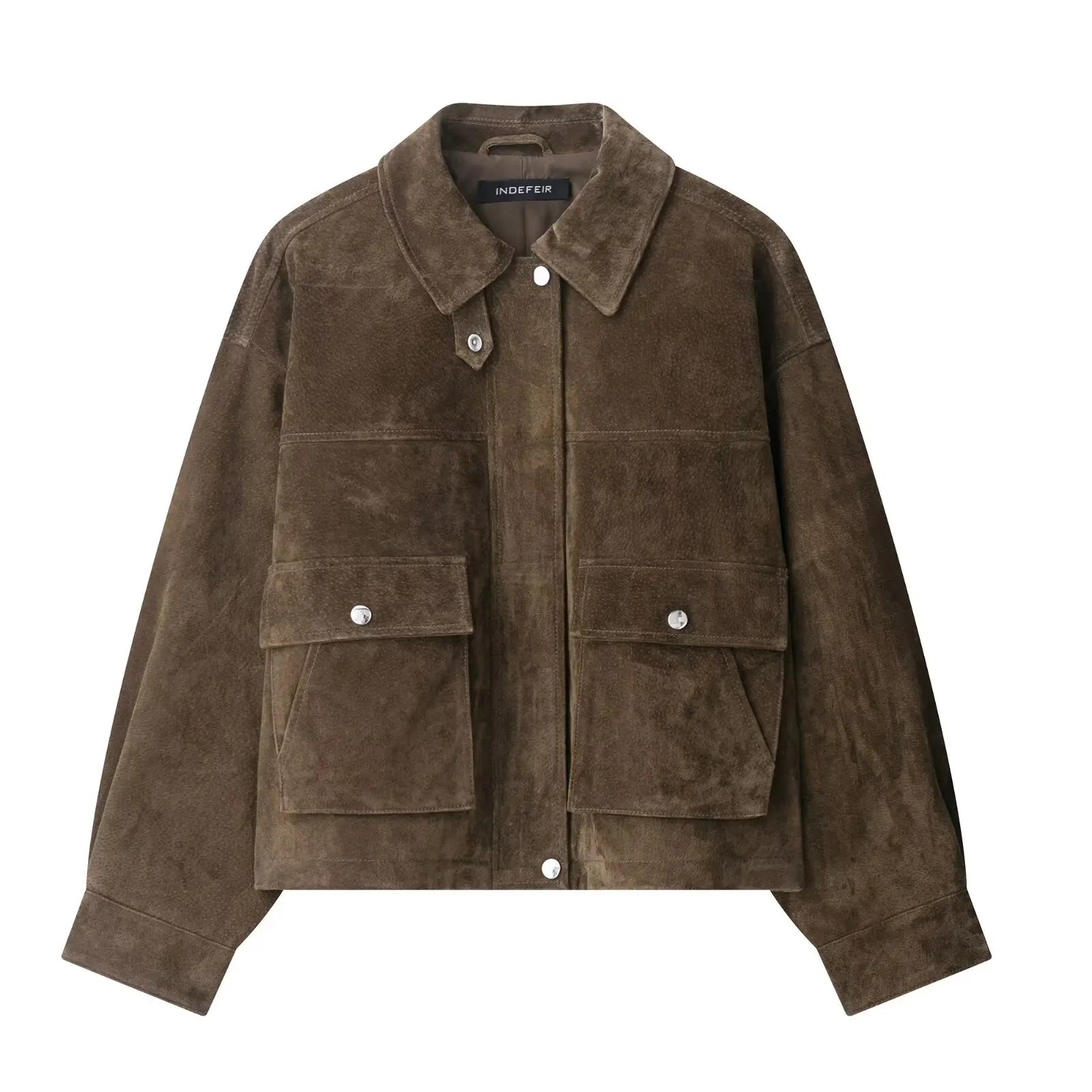 Isabella | Suede Utility Jacket with Flap Pockets and Zip Front - Lumina 7