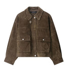 Isabella Lumina women's suede utility jacket with zip front and flap pockets, showcasing a stylish zip-up design and functional pockets.
