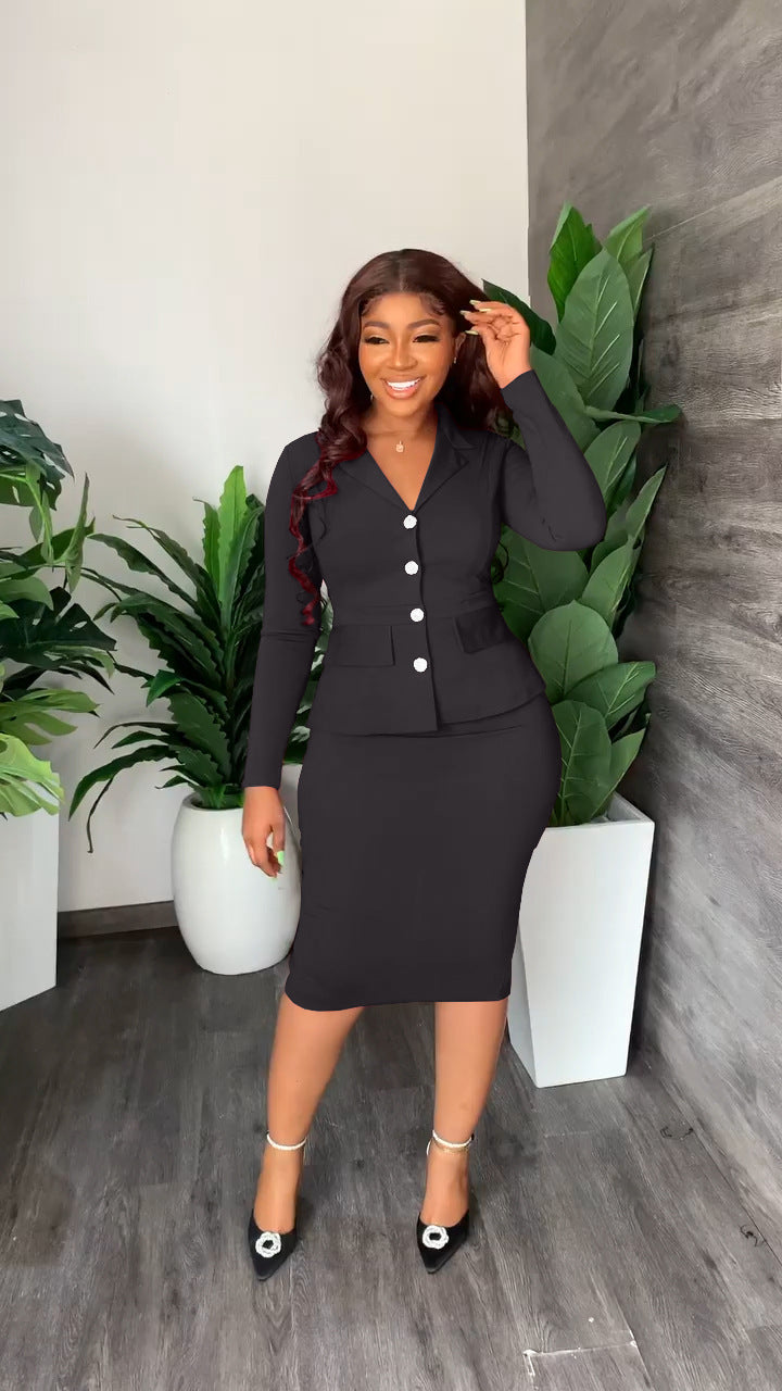 Lumina Wear Isabella tailored blazer and pencil skirt set with fitted waist, stylish women's suits for professional attire.