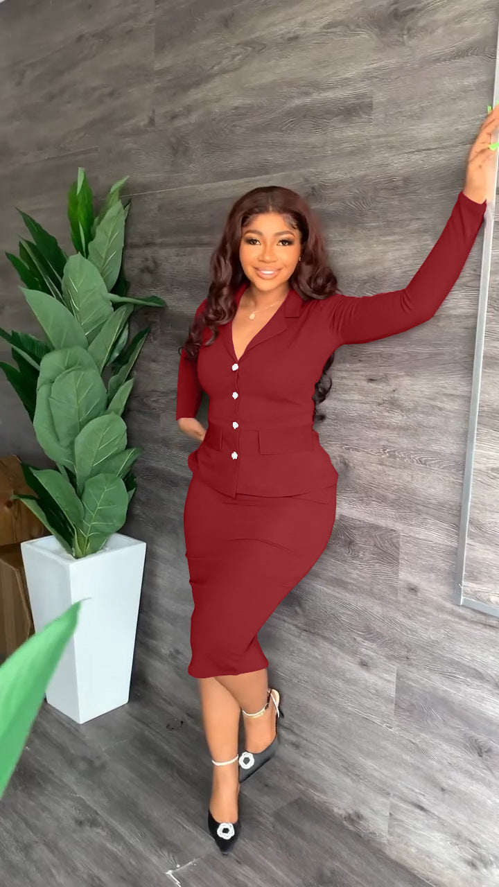 Lumina Wear Isabella women's tailored blazer and pencil skirt set with fitted waist, stylish professional suit for women.