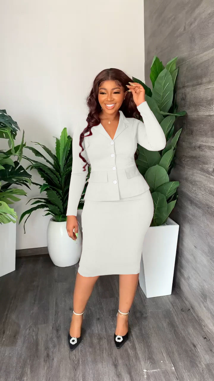 Lumina Wear Isabella tailored blazer and pencil skirt set with fitted waist, stylish women's suit for professional or formal wear.