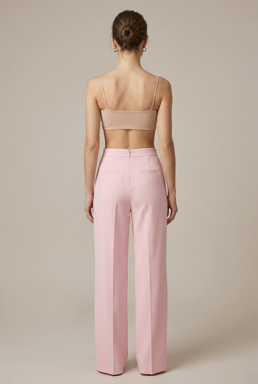 Lumina Wear Isabella tailored blazer with feather cuffs paired with straight-leg trousers, elegant suit for formal or professional wear.