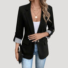 Lumina Wear Isabella women's tailored blazer with roll-up sleeves and flap pockets, shown in a stylish fit and fabric.
