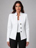 Lumina Wear Isabella cable knit blazer with a tailored fit and streamlined silhouette, shown on a model.