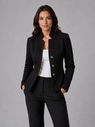 Women's cable knit blazer by Lumina Wear featuring a tailored fit and streamlined silhouette, in classic knit fabric.