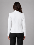 Lumina Wear Isabella women's tailored cable knit blazer with a streamlined silhouette, featuring classic knit texture and structured fit.