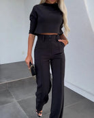 Isabella | Tailored Crop Top & High-Rise Wide-Leg Trousers Set - Lumina 3