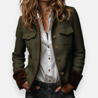 Women's Isabella herringbone tweed blazer with velvet cuffs by Lumina Wear, tailored fit, classic style, and sophisticated detailing.