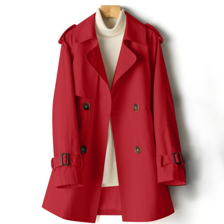 Lightweight beige Isabella Lumina Wear tailored trench coat with waist cinch, stylish and fitted for a modern look.