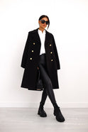 Lumina Wear Isabella tailored longline winter trench coat with structured shoulders, shown in a stylish, fitted design.
