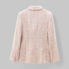 Women's pink tweed blazer by Lumina Wear, tailored fit with double-breasted design, featuring sophisticated details and classic style.
