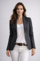 Women’s slim fit blazer with notched lapels from Lumina Wear, tailored style in a sleek, professional design.