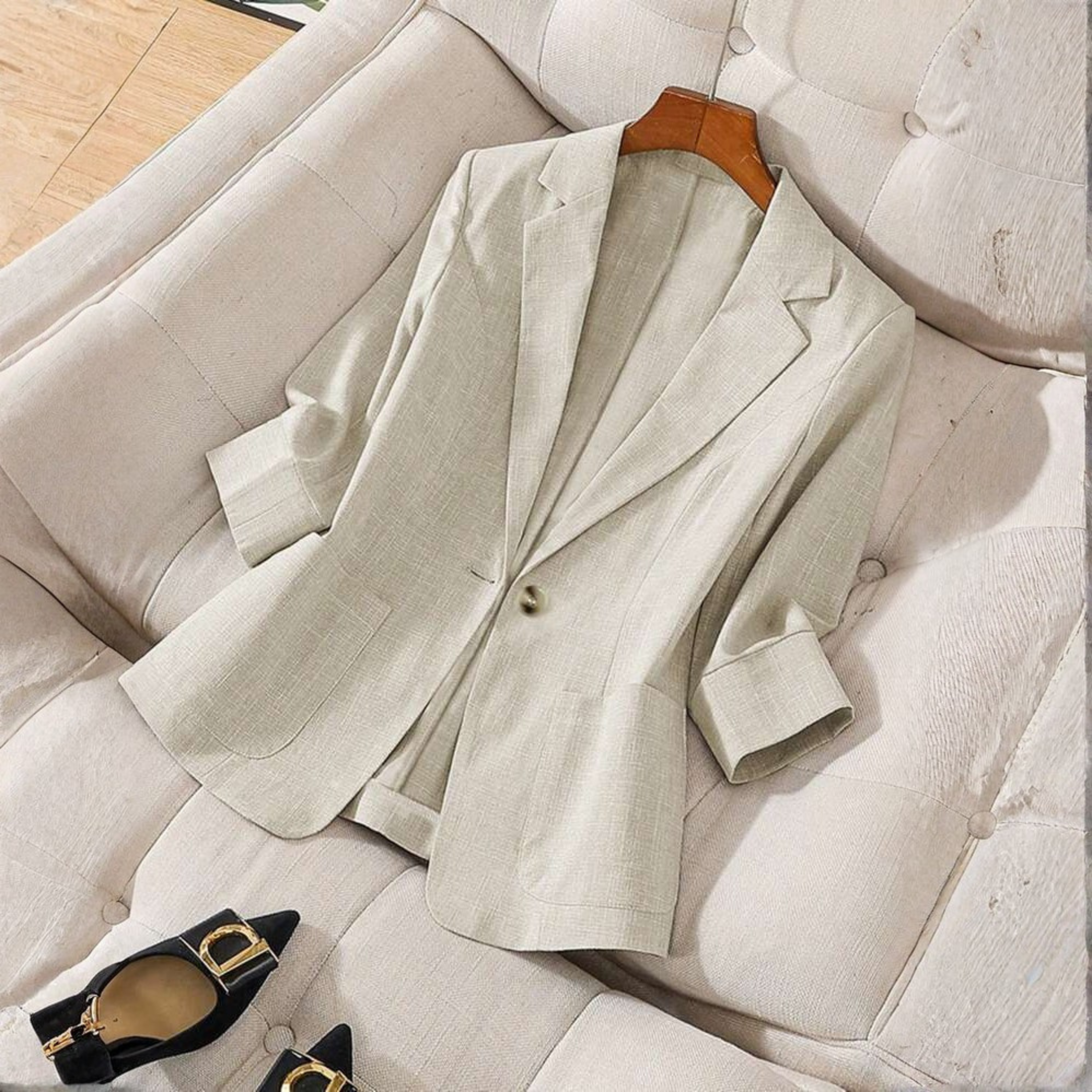 Lumina Wear Isabella tailored striped blazer with notch lapel, featuring a fitted design and classic pattern for stylish office wear.