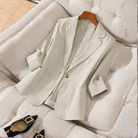 Lumina Wear Isabella women's tailored striped blazer with notch lapel, stylish and fitted for a polished look.