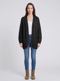 Gray textured oversized cardigan with batwing sleeves from Lumina Wear, styled on a model showcasing its relaxed fit.