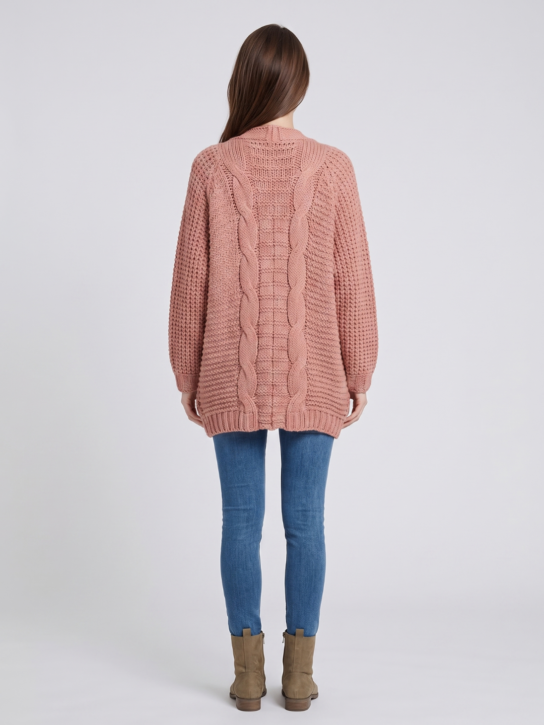 Light gray textured oversized women's cardigan with batwing sleeves from Lumina Wear, shown on a model.