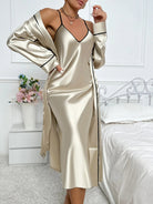 Isabella | V-Neck Spaghetti Strap Midi Nightgown and Wrap Robe Set with Contrast Piping - Lumina 0
