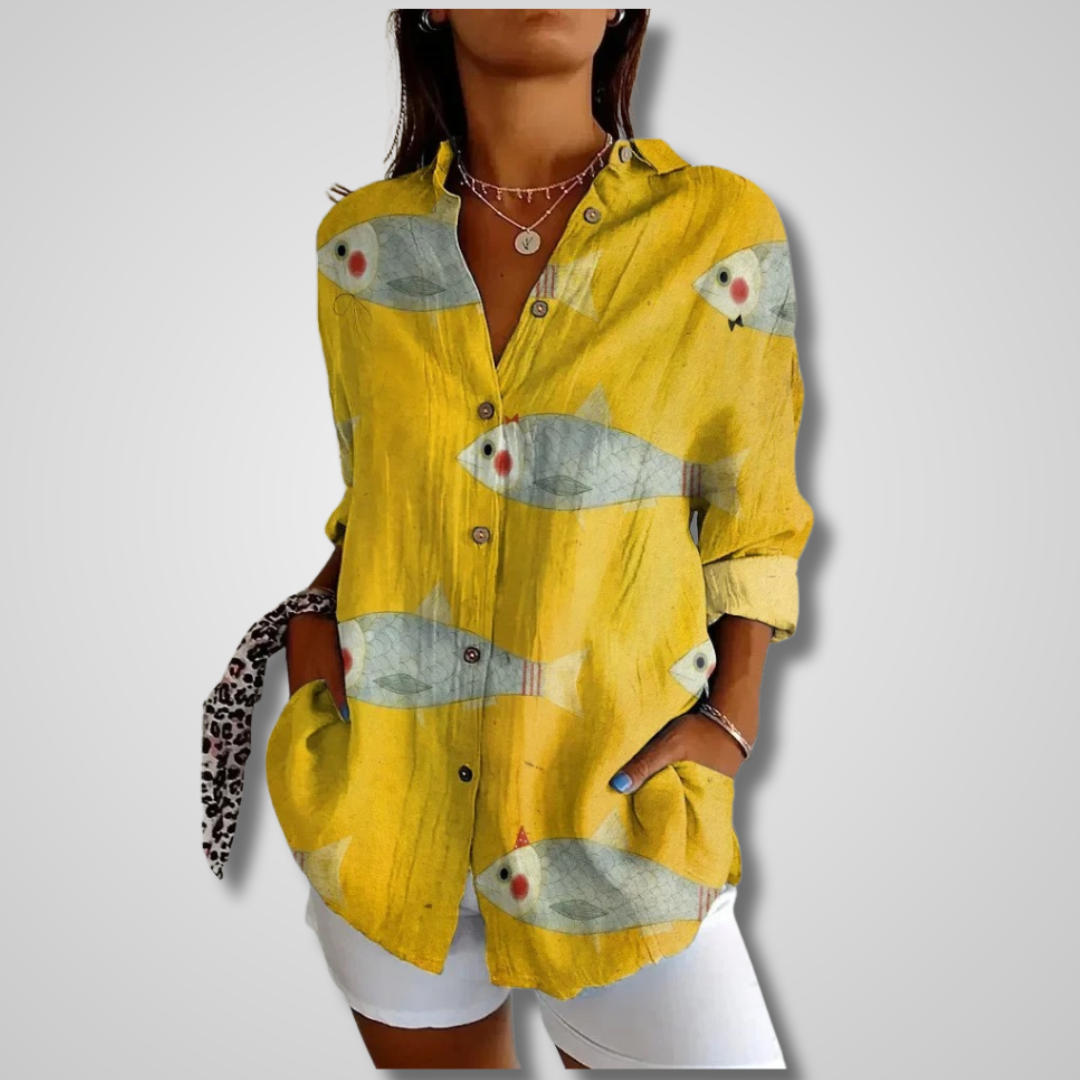 Light blue vintage-inspired relaxed women's shirt by Lumina Wear featuring soft fabric and effortless charm.