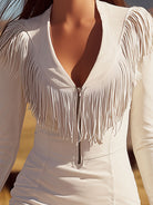 Isabella | Vintage Fringed White Mini Dress with V-Neck - Lumina 4