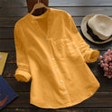 Jessica Lumina relaxed fit button blouse with timeless design, featuring soft fabric and classic style, shown on a model.