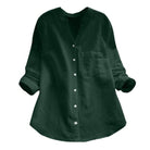 Light blue Jessica relaxed fit button blouse by Lumina Wear, featuring a timeless design and classic collar details.