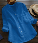 Lumina Wear Jessica relaxed fit button blouse with timeless design, featuring a classic collar and elegant long sleeves.