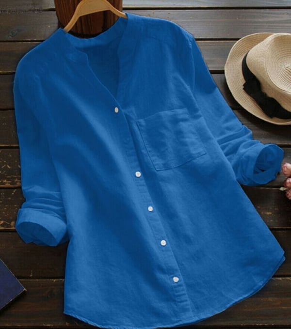 Jessica Lumina Wear relaxed fit button blouse with timeless design, shown in a casual, elegant style.
