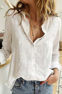 Julia relaxed button blouse by Lumina Wear, showcasing elegant fabric and classic design on a model.