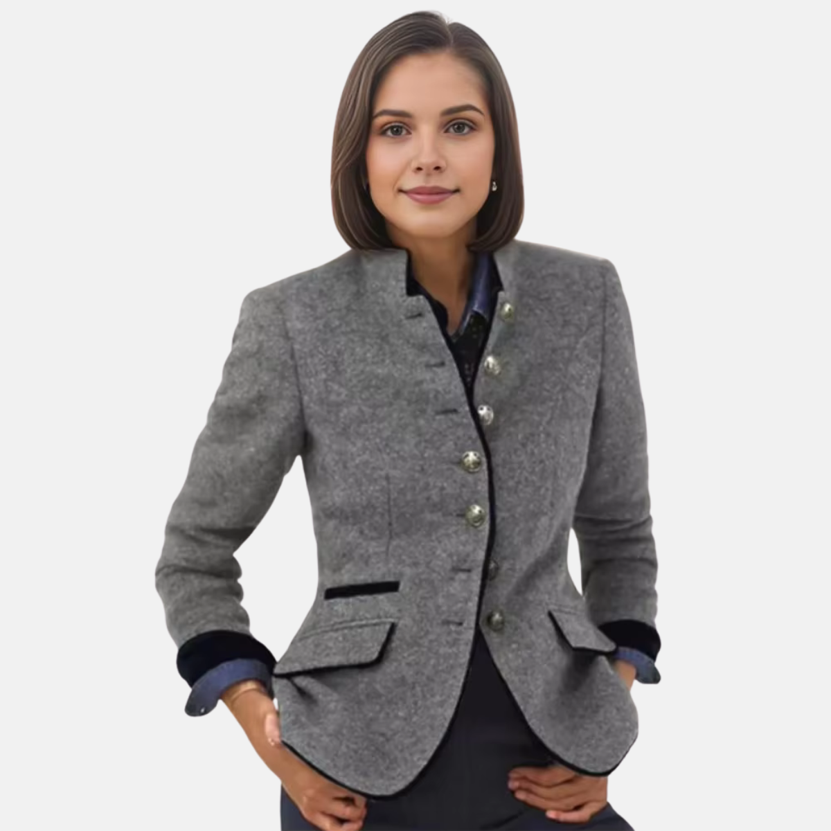Black blazer jacket with single-button closure from Lumina Wear, featuring a sleek modern design and tailored fit.