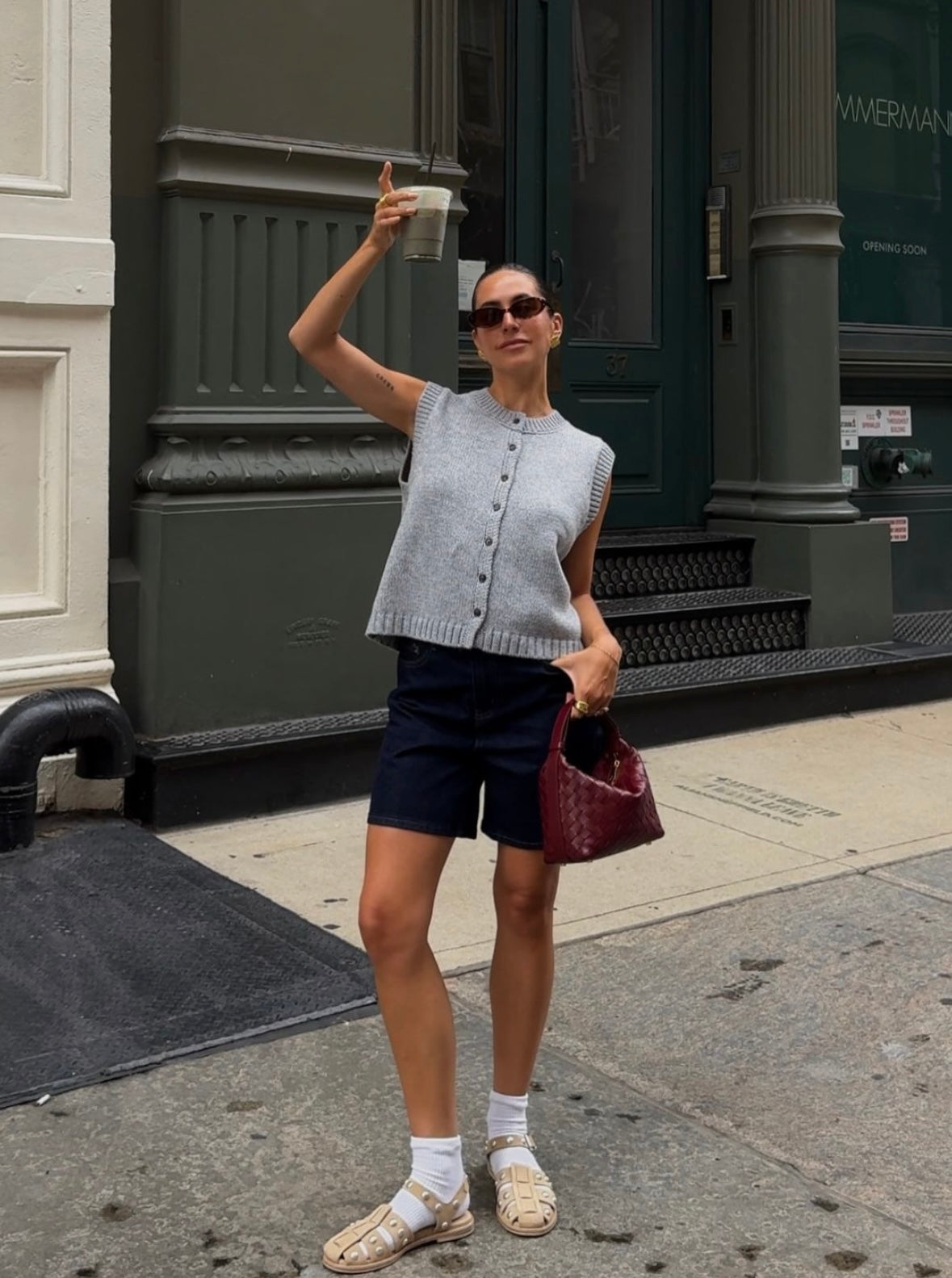 Kylie Lumina Wear relaxed button-front knitted vest with rolled-edge detail, casual sleeveless knit top for layered styling.