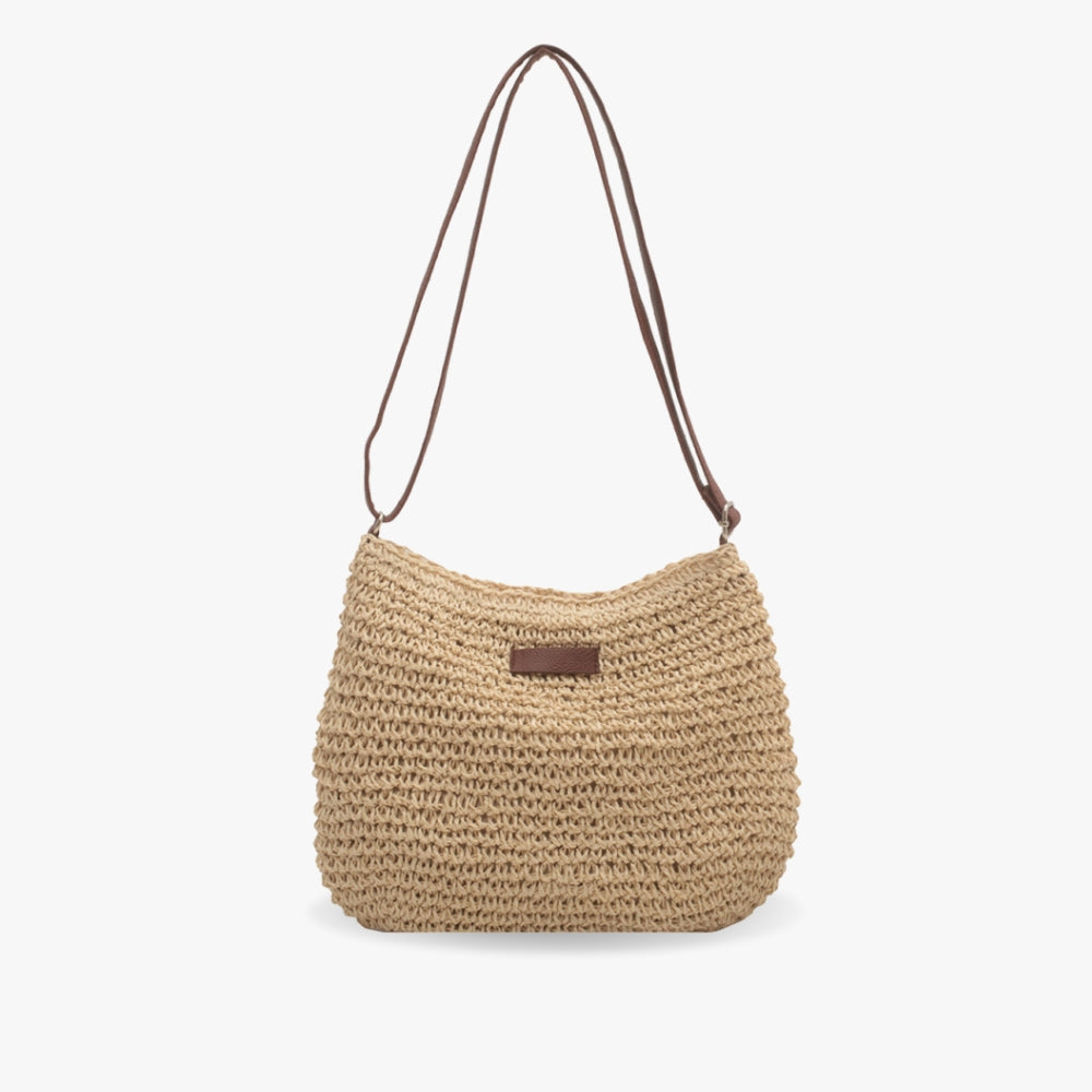 Léandre | Chic Beige Straw Shoulder Bag with Vegan Leather Accents - Lumina 0