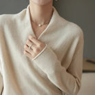 Lightweight knit top with wrap neck from Lumina Wear, stylish women's top in soft fabric, shown in a flattering fit.