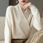 Lightweight knit top for women featuring a stylish wrap neck design from Lumina Wear's Mabel collection.