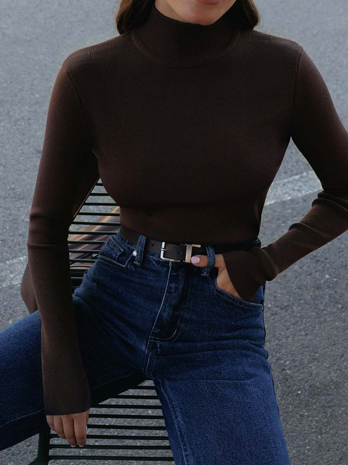 Lumina Wear women's top with elegant mock neck design and relaxed fit, showcasing a stylish and comfortable women's fashion piece.