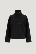 Structured high-neck cropped jacket with button closure by Lumina Wear, featuring a tailored fit and modern design.