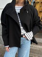 Lumina Wear Martha structured high-neck cropped jacket with button closure, stylish and tailored for a modern look.