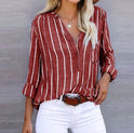Light blue and white striped Lumina Wear Mia relaxed summer blouse with airy fit and short sleeves, perfect for warm weather.