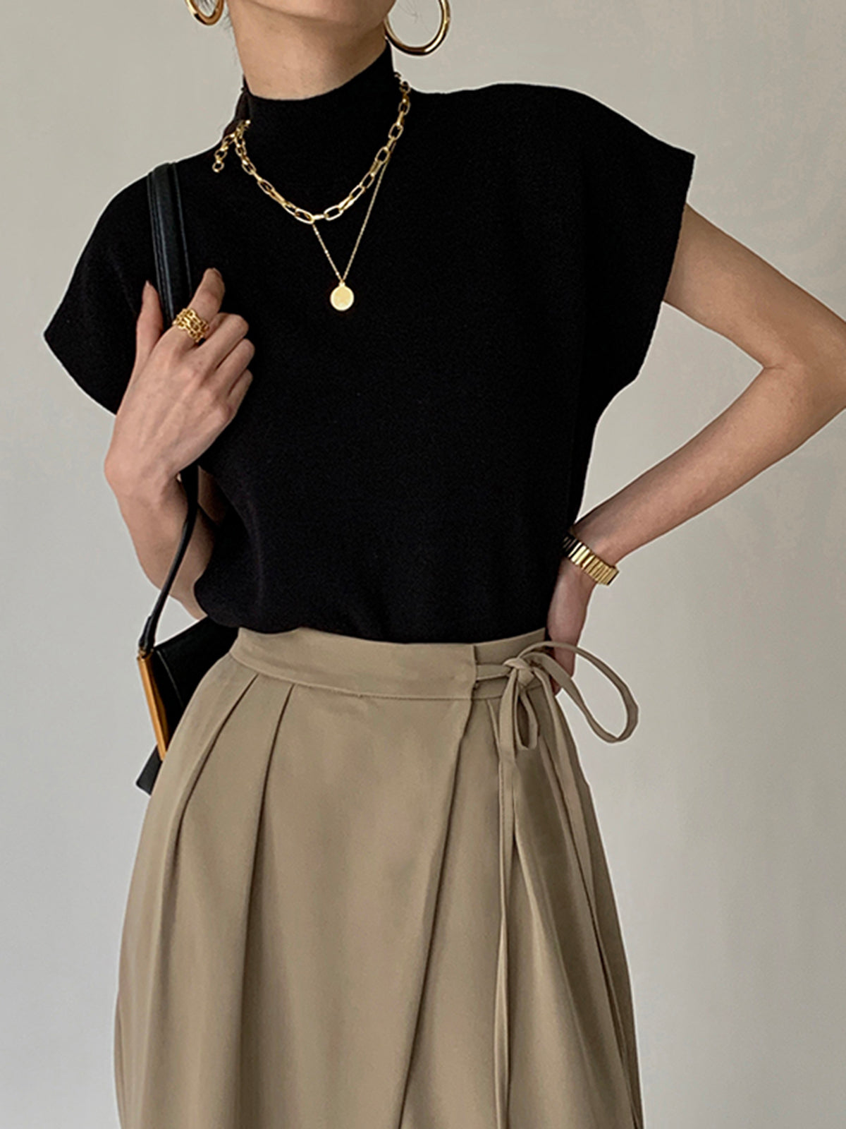 Black Michelle mock neck casual top by Lumina Wear, tailored fit, long sleeves, and sleek modern style.
