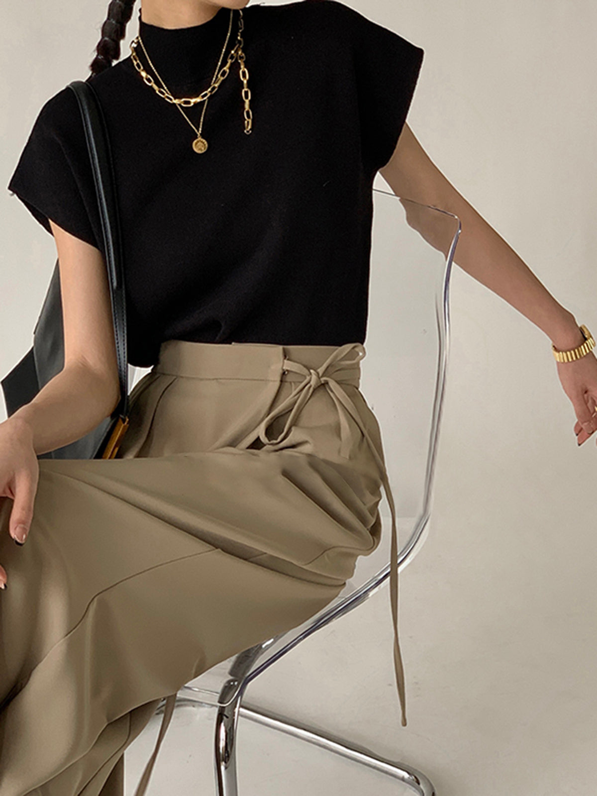 Lumina Wear Michelle modern mock neck casual top with tailored fit, shown in a close-up of the stylish shirt with clean lines.