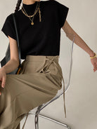 Lumina Wear Michelle modern mock neck casual top with tailored fit, shown in a close-up of the stylish shirt with clean lines.