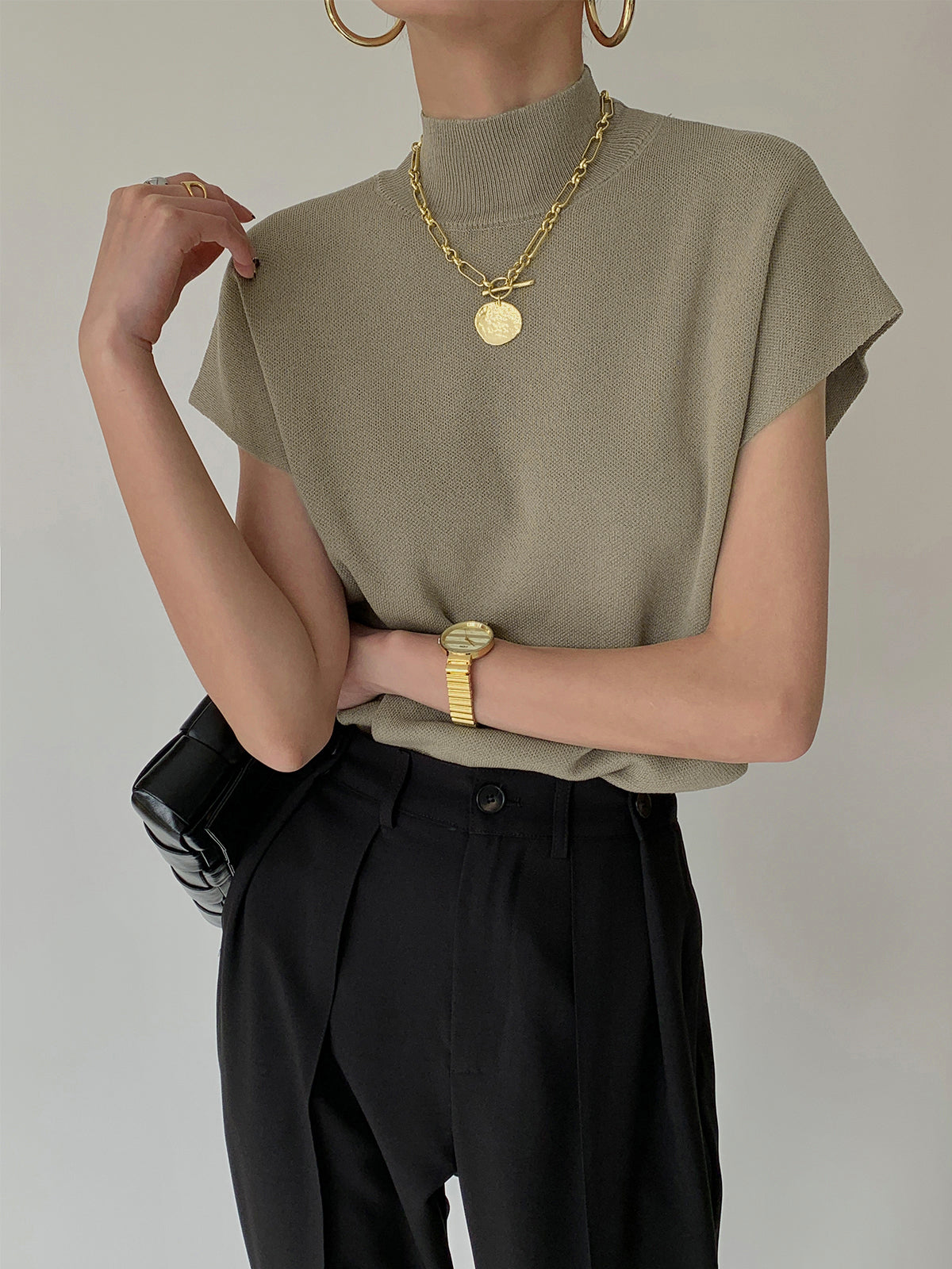Lumina Wear Michelle modern mock neck casual top with tailored fit, shown in a stylish shirt with long sleeves and sleek design.