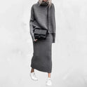 Lumina Wear Natalie relaxed knit pullover and ribbed skirt set, featuring cozy fabric and stylish casual design.
