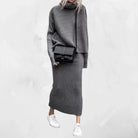 Lumina Wear Natalie relaxed knit pullover and ribbed skirt set for women, shown in a cozy, casual outfit with soft fabric textures.
