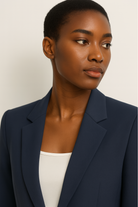 Natalie white tailored pantsuit with straight leg design from Lumina Wear, featuring a sleek, professional look and structured fit.
