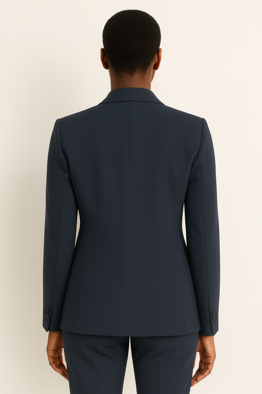 Natalie white tailored pantsuit with straight leg design from Lumina Wear, shown on a mannequin. Classic and elegant formal suit.