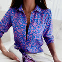 Lumina Wear Peyton bold patterned relaxed fit women's blouse with long sleeves and vibrant design.