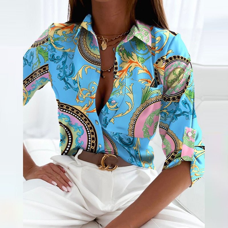 Lumina Wear Peyton bold patterned relaxed fit blouse for women, featuring vibrant design and comfortable fabric.