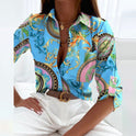 Brightly patterned Lumina Wear Peyton relaxed fit blouse for women, featuring bold designs and comfortable, loose-fitting style.