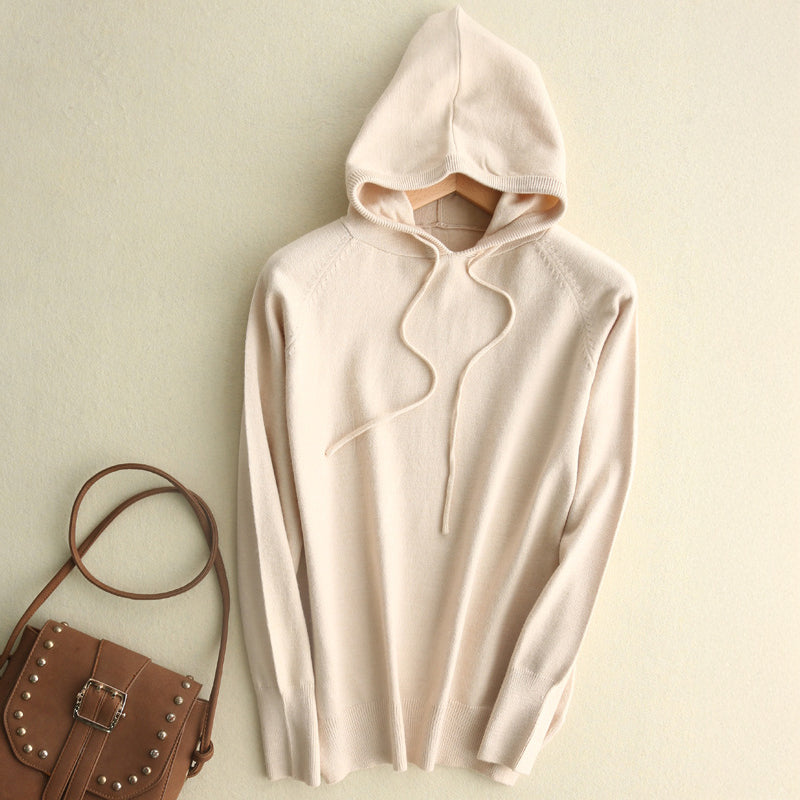 Lightweight soft knit Serena hoodie with adjustable drawstrings from Lumina Wear, relaxed fit, ideal for casual wear.