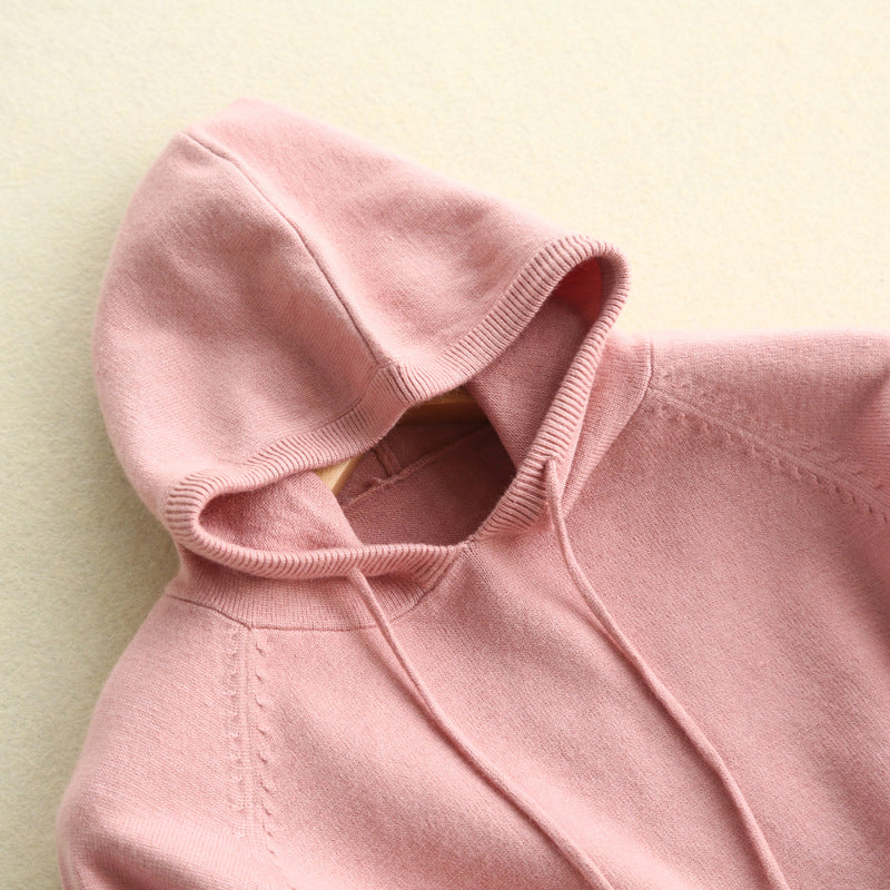 Lumina Wear Serena lightweight soft knit hoodie with relaxed fit and adjustable drawstrings, ideal for casual wear.
